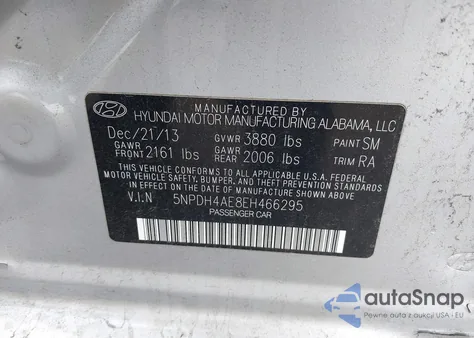 2014 Hyundai Elantra Se z USA, uszkodzony, nr VIN 5NPDH4AE8EH466295